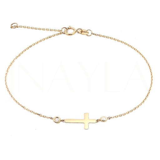 14K Bezel Diamond Cross Bracelet