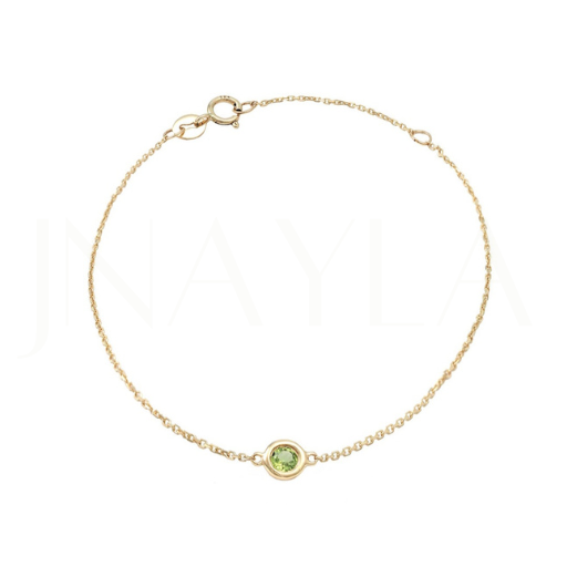 14k Round Bezel Peridot Bracelet
