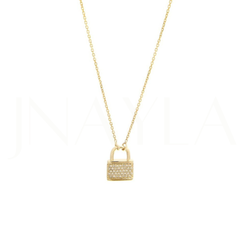 14K Yellow Gold Lock Diamond Necklace