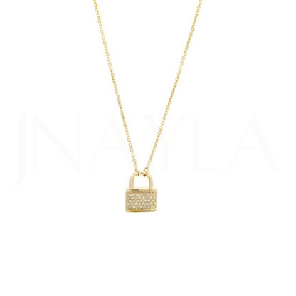 14K Yellow Gold Lock Diamond Necklace