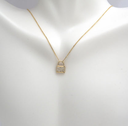 14K Yellow Gold Lock Diamond Necklace